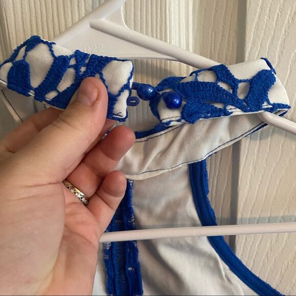 SHEIN Slit Hem Guipure Lace Overlay Pencil Dress Women's Size Small Blue - Picture 13 of 14